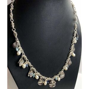 2067 Michael Dawkins Sterling 925 Pearl Blue Topaz Petal Necklace 20" 54.8grams